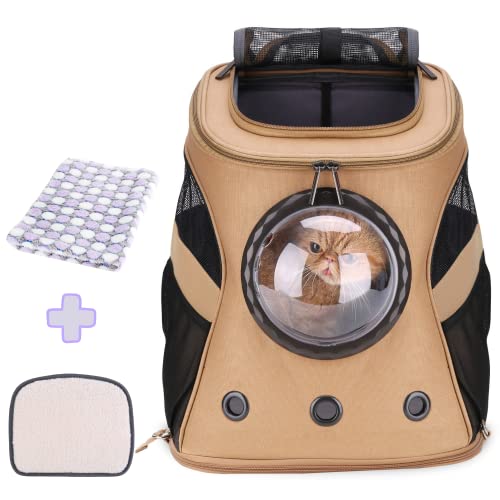 LOLLIMEOW Mochila transportadora Grande para Mascotas, Mochila transportadora de Burbujas para Gatos gordos y Cachorros, aprobada por aerolíneas Caqui Largo Cover