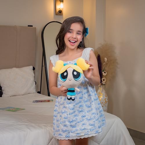 Image of Mirada Powerpuff Girls Bubbles Soft Plush Toy - 28cm | Official Licensed Cartoon Stuffed Character for Kids & Girls | Super Soft, Cuddly & Huggable Plush | Ideal Gift for Birthday /Christmas /Diwali