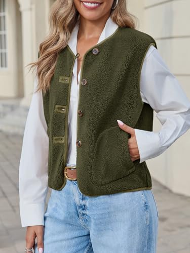 Tanakneo Womens Fuzzy Fleece Vest Sleeveless Button Down Fall Sherpa Jacket Winter Warm Old Money Outerwear with Pockets2