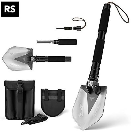 FiveJoy Military Folding Shovel Multitool (RS) - Compact Multi-Purpose Tool to Keep in Vehicle for Emergency or Take with You for Camping - Essential for Camper, RV Owner, Survivalist and Prepper