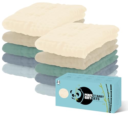 Image of HIPHOP PANDA 10 Pack 6-Layers Muslin Burp Cloths Large - Durable 100% Cotton - Extra Absorbent and Soft Boys & Girls Rags for Newborn Registry (Ivory+Brown+Green+Grey+Slate, 20" X10")