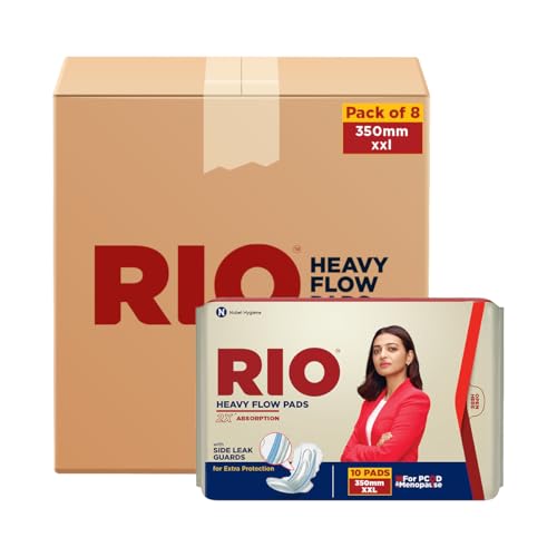 Image of RIO Heavy Flow XXL Sanitary Pads 40 Pieces (Pack of 4) with 350mm coverage, Side Leak guards, Wings for Heavy Flow, 2X High Absorption with Leak Proof Side Walls, Anti-Bacterial, Double Wings.
