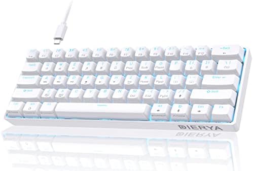 DIERYA DK61se 60% Mechanical Gaming Keyboard, White USB-C Red Switches, LED Backlit, Ultra-Compact 61 Keys, Wired, Windows Compatible