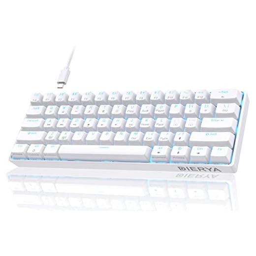 DIERYA 60% Mechanical Keyboard, DK61se Wired Gaming Keyboard with Blue Switches, LED Backlit Ultra-Compact 61 Keys Mini Office Keyboard for Windows Laptop PC Gamer Typist（White）