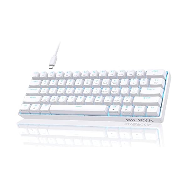 DIERYA 60% Mechanical Keyboard, DK61se Wired Gaming Keyboard with Red Switches, LED Backlit Ultra-Compact 61 Keys Mini Office Keyboard for Windows Laptop PC Gamer Typist（White）