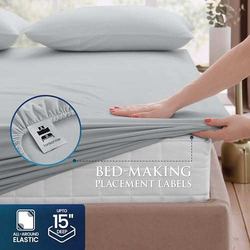 Image of Utopia Bedding Queen Sheet Set, Soft Microfiber 4 Piece Bed Sheets with 15 inch Deep Pocket - Easy Care Brushed Microfiber (Queen, Light Grey)