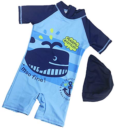 Baby Boy UV Swimsuit UPF 50+ Sun Protection S/S One Piece Kids Sunsuit Zipper Whale (3-4 Years)