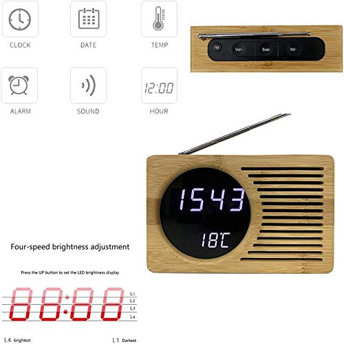 Retro Bambus Holz Radio FM Wecker Digital Radio Uhr LED Digital Voice Control Temperatur Elektronischer Wecker Studentenuhr Perfect