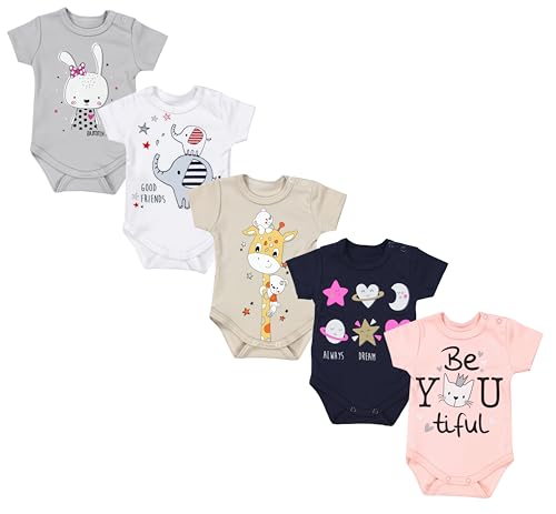 TupTam Baby Body Kurzarm im 5er Pack – Bedruckter Body Baby aus Baumwolle...