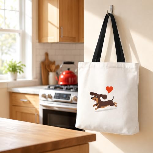 Snyvpra Dackel Geschenke, Damen-Tragetaschen aus Segeltuch, Jutebeutel Wiederverwendbare Einkaufstasche, Dackel Geschenke Für Tierliebhaber, Tragbar Kulturtasche Damen für Reise Alltagsleben