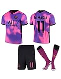  Kinder/Studenten/Männer Fußballtrainingsuniformen Pariser Di María 11#,21 Paris Fußballtrikot,Rosa lila Fußballuniformen,Fussball Trikot Shorts Socken,Psychic Purple Hyper Pink