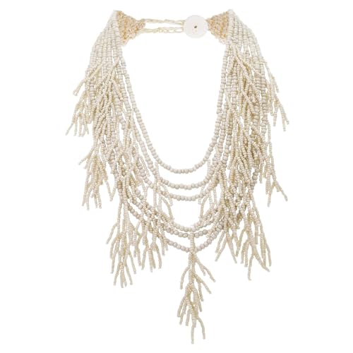 JNF Chunky Black Red Beaded Coral Necklace for Women Beach Coastal Layered Statement Necklaces Boho Bib Choker Necklace Red String Costume Jewelry Sets (beige)