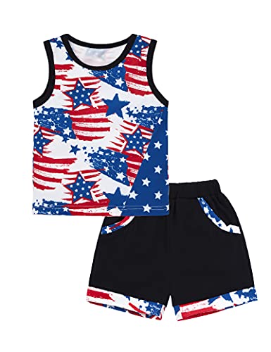 Image of MIGU 4th Of July Boy Outfit Summer Sets,Star Stripe Sleeveless Top+Short Pants 2pcs