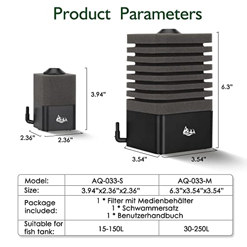 AQQA Filtro in spugna per acquario, filtro silenzioso per filtri biologici e meccanici, filtro interno per acquario, con materiale filtrante - Image 8