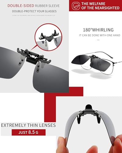 Onrtry Polarized Clip-On Flip Up Sunglasses Over Prescription Glasses for Women Men Metal Clip Rimless Sun Glasses4