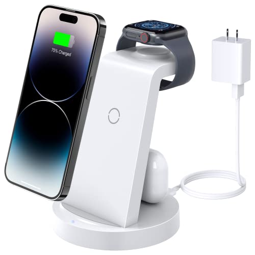 Charging Station for iPhone Multiple Devices: 3 in 1 Wireless Charger for iPhone 14 13 12 11 Pro X Max XS XR &8 Plus - Charger Station Stand for Apple Watch Series 7/6/SE/5/4/3/2 & Airpods
