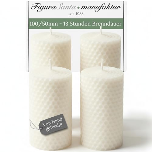 Figura Santa® 4 Bienenwachskerzen weiß 10 * 5 cm - Wabenkerzen 100%...
