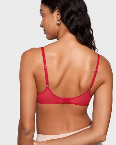 Image of INLYRIC Women's Cosnufy Sheer Balconette Bra Demi Unlined Plunge Mesh See Through Sexy Bras Underwire