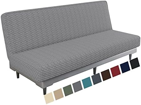 MAXIJIN Newest Jacquard Futon Cover Stretch Armless Futon Sofa Cover Soft Futon Slipcover with Elastic Bottom Thick Sofa Bed Furniture Protector Covers for Washable Futon (Futon, Light Gray)