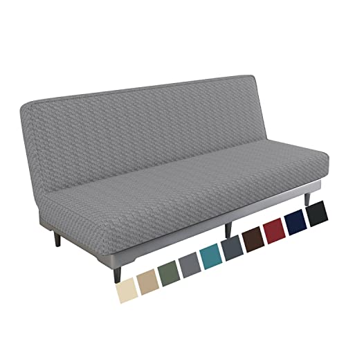 MAXIJIN Jacquard Futon Cover Stretch Armless Futon Sofa Cover Soft Futon Slipcover with Elastic Bottom Thick Sofa Bed Furniture Protector Covers, Machine Washable (Light Gray)