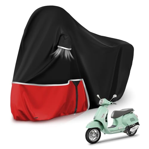 Funda para Moto para Piaggio Vespa GTV GTS GT60/125/200/250/300 (sin Maletero), Tela Oxford 420D Funda Moto Exterior Impermeable Funda Vespa 200 Vespa 125, Negro y Rojo
