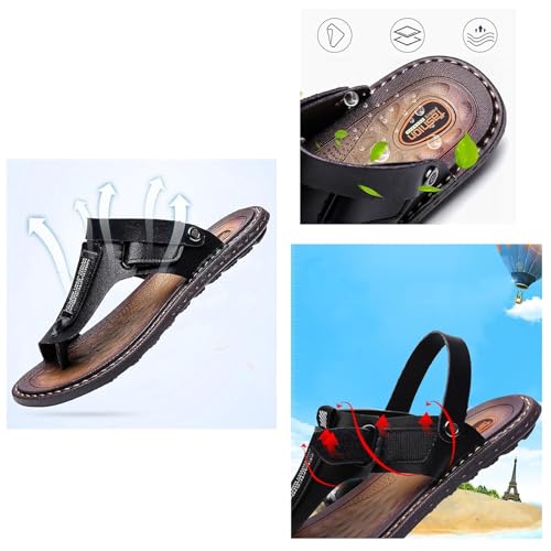 Yytcsjz Beach Leather Sandals Slide, Men's Slip-On Plus Size Orthopedic Bunion Corrector Sandals with Arch Support, Two Uses Waterproof Athletic Flip Flops, for Arch of Foot, Foot Correction2