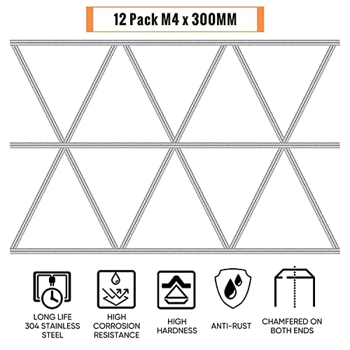 Ricihene 304 Stainless Steel Fully Rod Threaded, 12 Pcs Right Hand Threads &12 Pcs Hex Nuts thumb #3