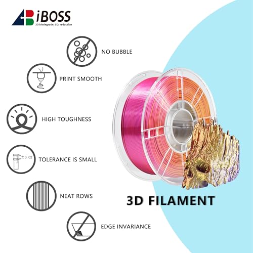 Image of iBOSS Silk Tri-Color Coextruded PLA Plus Filament, 3D Printer Filament Silk Red-Gold-Purple, Silk Magic Triple Color PLA+ Filament 1.75mm±0.02, 1kg /2.2lbs Spool, Fits for Most FDM 3D Printers