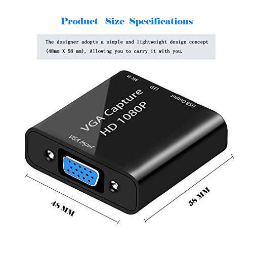 Video Capture Card, VGA to USB Capture Adapter with Microphone Input, HD 1080p Video Adapter, for Live Broadcast, Laptops, Monitors, Video Conferencing and Games - Thumbnail 2