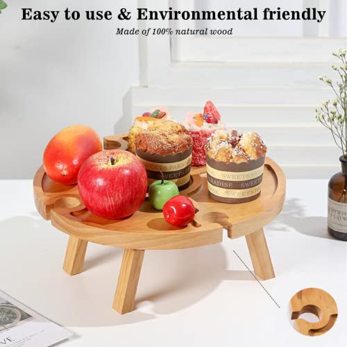 Bomeiqee Wooden Folding Picnic Table With Wine Glass Holder - Portable Creative 2 In 1 Wine Glass Rack & Compartmental Dish For Cheese And Fruit For Outdoor #TOP4