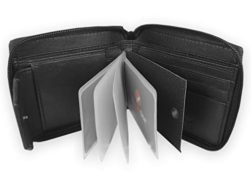 Roamlite Cartera con Cremallera para Hombre - RFID NFC Bloqueo de Cuero con Soporte Separado para Tarjetas de Crédito Extraíble - 9 Espacios para Tarjetas, Bloqueo RFID en Caja. (Negro) - RL184RFIDX Cover