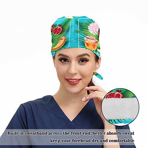 Women Adjustable Working Cap With Buttons Sweatband Rosh Hashanah Greeting Card Daisy Honey Tie Back Bouffant Hats For Men #TOP2