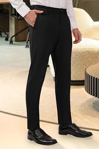 Image of SaintX Men's Premium 4-Way Comfort Stretch Formal Trousers | Smart Sweat Wicking Wrinkle Free Fabric | Smarter Techno Flex Expandable Waistband | Stylish Slim Fit | Daily Office Wear