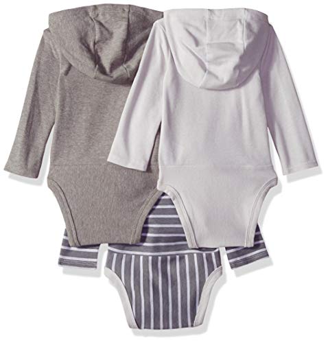 Hanes Baby Long Sleeve, Ultimate Bodysuit Hoodie Boys & Girls, 3-Pack, Grey Stripe, 12-18 Months #TOP1