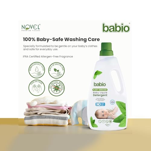 Image of Novel Plant Enriched Baby Liquid Detergent | with Neem & Coconut Cleansers | No Phosphates, Sulphates, Parabens, Phthalates & Dyes | pH Balanced | IFRA Allergen-Free Fragrance (Bottle - 1L)