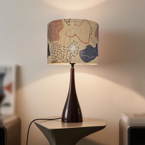 Image of Modern Translucent Barrel bamboo lamp shade Art decorative with Colorful Minimalist geometric style ideal for living room bederoom Table Floor Lamp easy assemble size 11.8x9Inch (Abstract Geometric)
