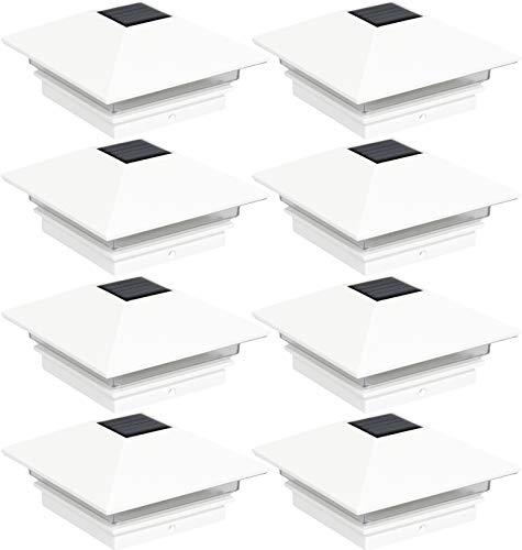 GreenLighting 8 Pack Gala Solar LED Post Lights Post Cap Slim Light for 4x4 Nominal Wood Posts (White)