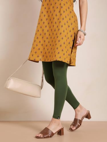 Image of TWIN BIRDS Super Stretchable Cotton Elasthane Fabric Ankle Length Leggings for Women