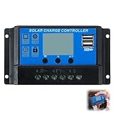 [Upgraded]Solar Charge Controller, 30A Solar Panel Controller 12V/24V PWM Auto Parameter Adjustable LCD Display Solar Panel Battery Regulator with Dual USB Port