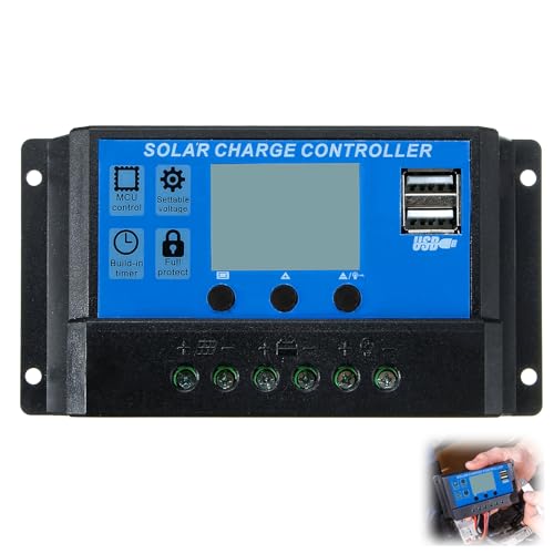 [Upgraded]Solar Charge Controller, 30A Solar Panel Controller 12V/24V PWM Auto Parameter Adjustable LCD Display Solar Panel Battery Regulator with Dual USB Port