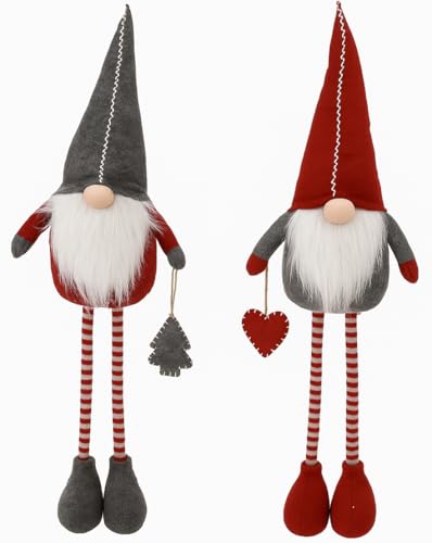 Muddy Hands Set of 2 Christmas Gonk Decorations - Scandinavian Gnome Ornaments with Extendable Legs Which Make it 90cm Tall - Festive Xmas Shelf or Fireplace Decor