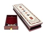 House of Cribbage - 3 Track Continuous Cribbage Board in Maple and Bloodwood - Inlaid Card Symbols (Suits) + Storage Drawer for Cribbage Pegs & Cards