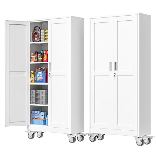 Tall Metal Garage Storage Cabinet with Wheels