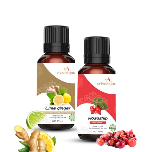Image of Essential Oil Combo Pack of 2 15ml Each Lime Ginger Rosehip 100 Percent Pure Natural Therapeutic Grade Undiluted Oil for Skin Care Hair Growth Aromatherapy Use