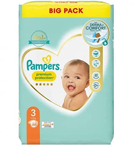 Pampers Baby Windeln Größe 3 (6-10kg) Premium Protection, Midi, BIG PACK, bester Komfort und Schutz für empfindliche Haut, 68 Stück