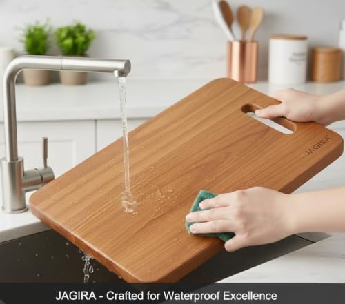 Image of JAGIRA Waterproof Chopping Board with Wooden Handle | Multipurpose Cutting Board for Vegetables, Fruits & Cheese | Eco-Friendly & Anti-Microbial Kitchen Tool (Pack of 1)
