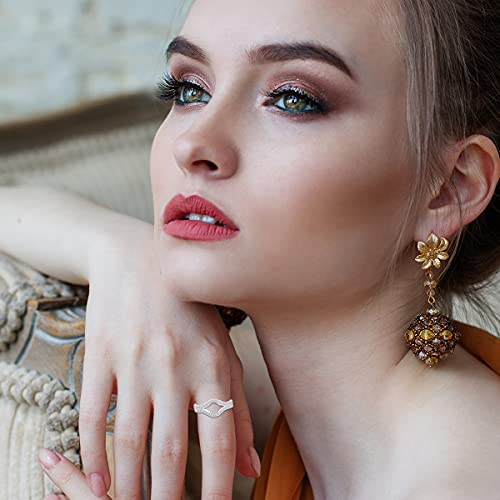 Uloveido Women's 925 Sterling Silver Cubic ZIrconia Curved Stackable Rings Set 2pcs Half Eternity Wedding Engagement Guard Enhancer Y15274