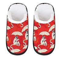 GeMeFv White Monkey Umbrella Red Women's Slippers Memory Foam Slipper Soft Cozy Plush Lined House Slipper Indoor Non-Slip Travel Slippers