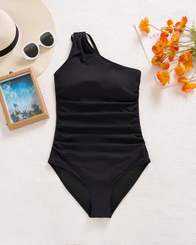 Daci One Shoulder One Piece Swimsuits for Women Tummy Control Bathing Suits Modest Full Coverage Slimming Swimwear4