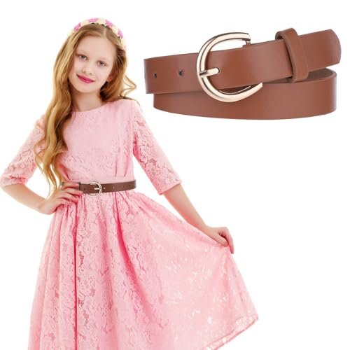 Molain 2 Pack Girls Belt, 32.3 Inch Kids Elastic Belt PU Leather Waist Belt with Double O Ring Buckle for Dress Pants Jeans3